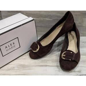 Alex Marie Women's Brown Suede Wedge Heel w/Buckle Detail 10M